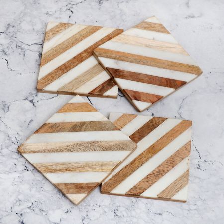 Beautiful Brown and White Wooden Coasters - Pack of 4